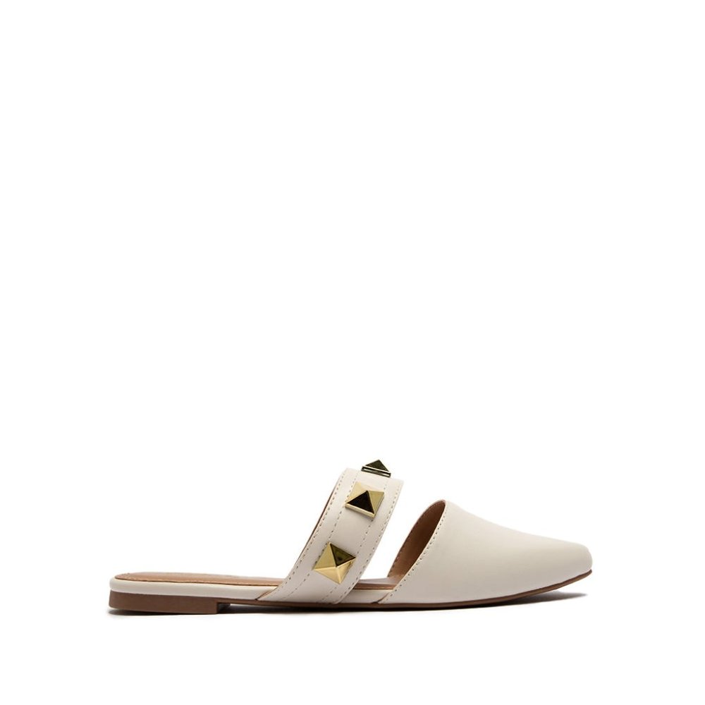 ⚡FINAL SALE! Off White Vegan Leather Studded Mule Flats - Picture 2 of 5